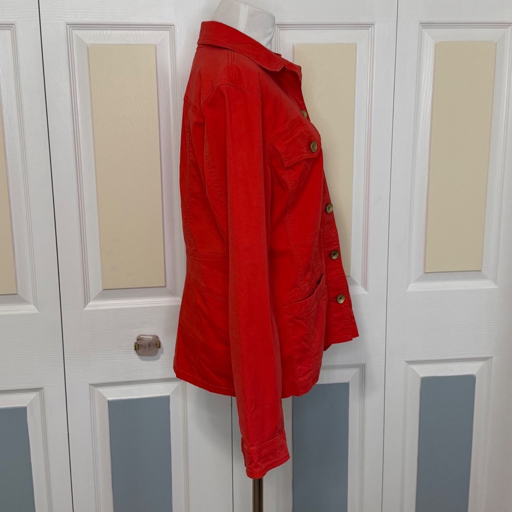 Cabi Orange Red‎ Button Front Utility Jacket Women's Size Medium - Picture 3 of 8